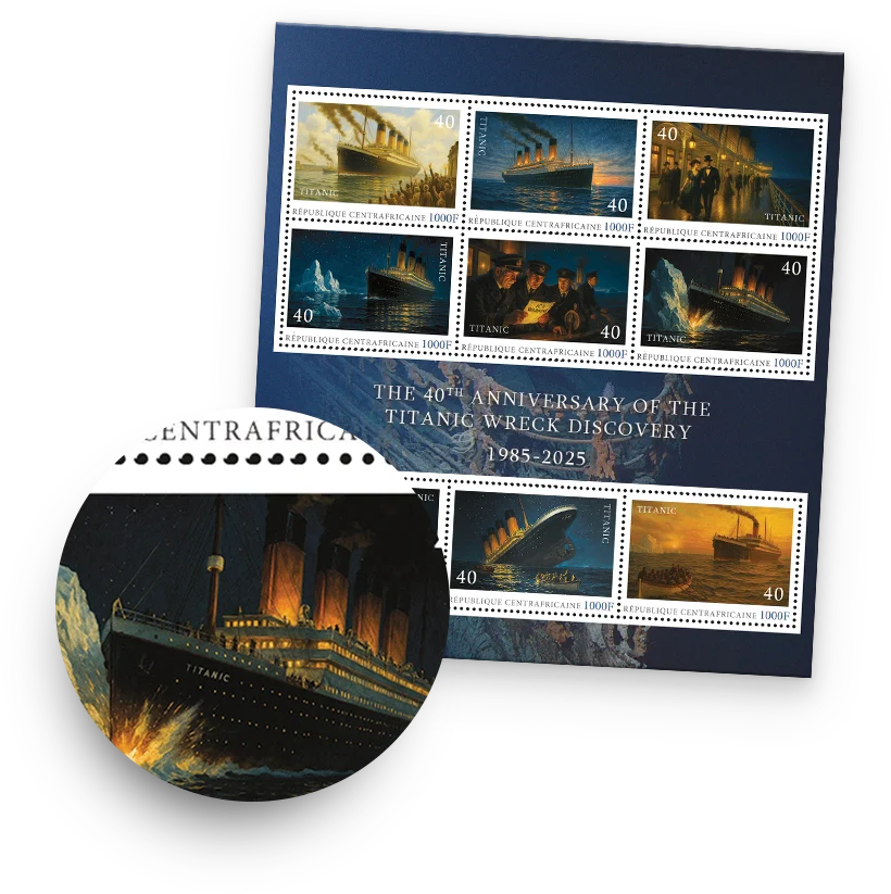Internationaal Postzegelvel “The 40th Anniversary of the Titanic Wreck Discovery 1985-2025”