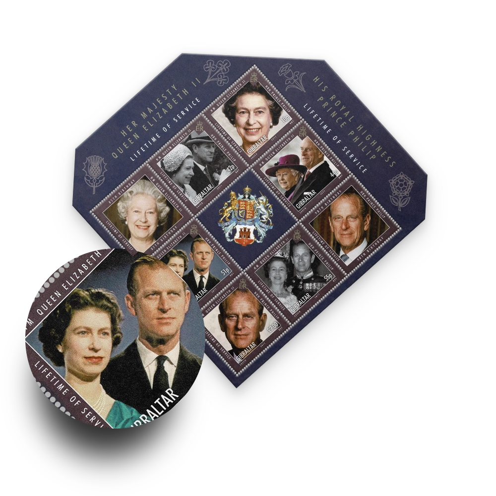 Het officiële postzegelvel “Queen Elizabeth II, The Diamond Monarch"