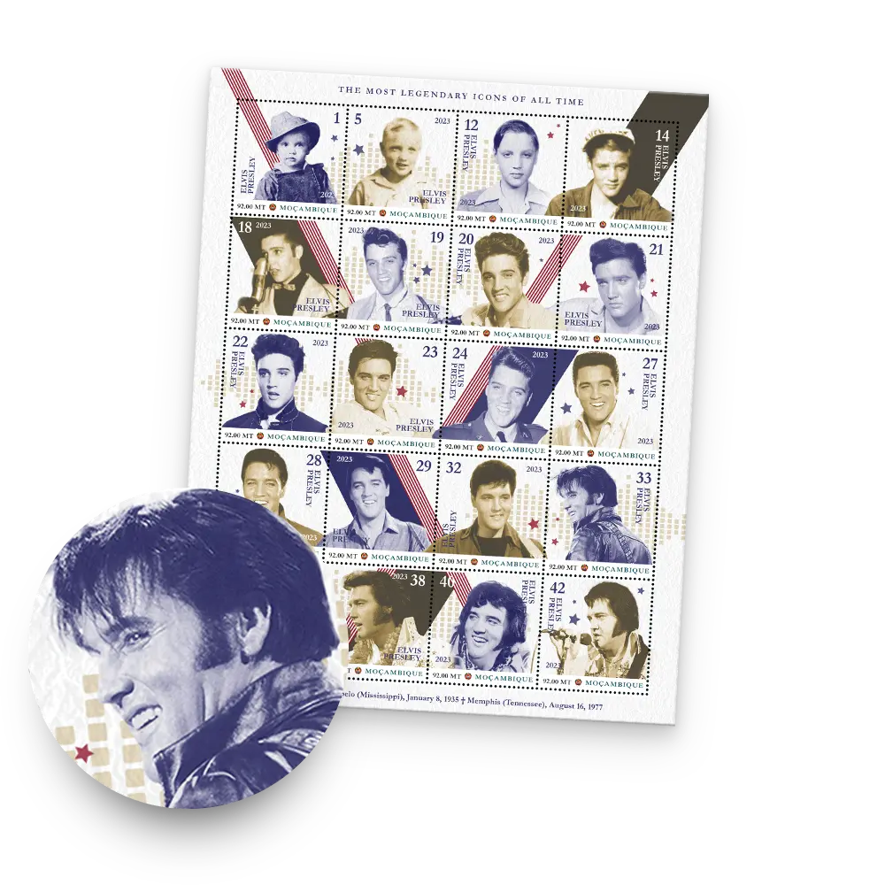 Het Officiële “Elvis Presley Levensweg” Postzegelvel