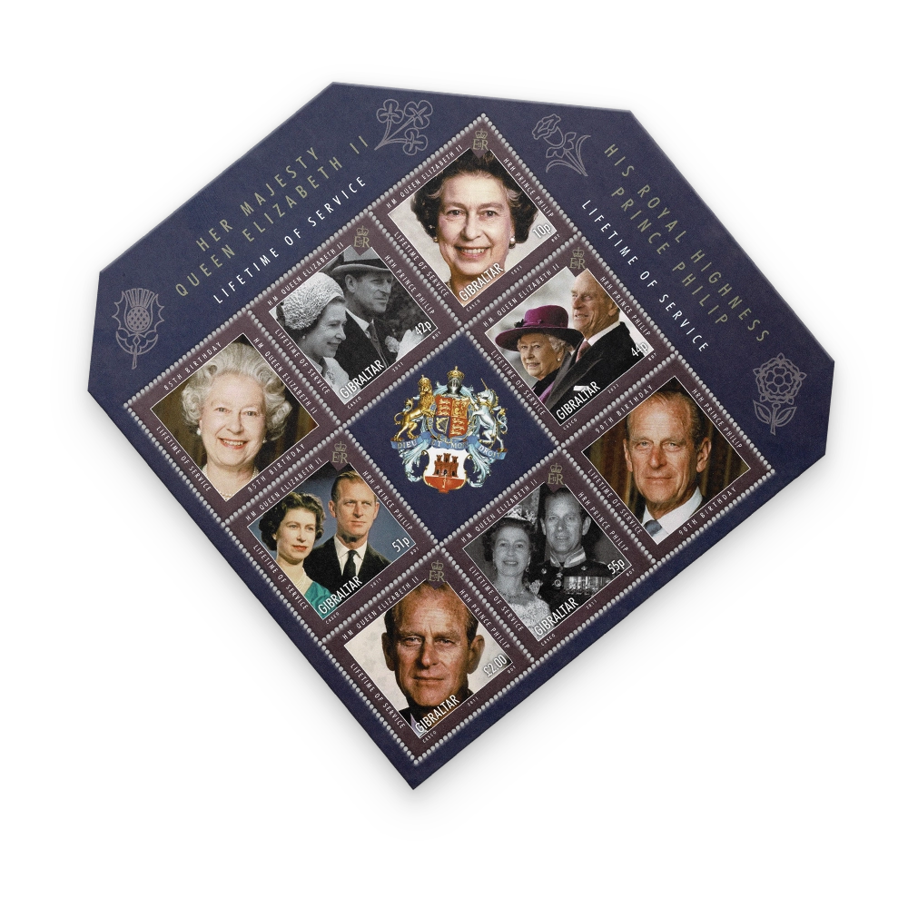Het officiële postzegelvel “Queen Elizabeth II, The Diamond Monarch"