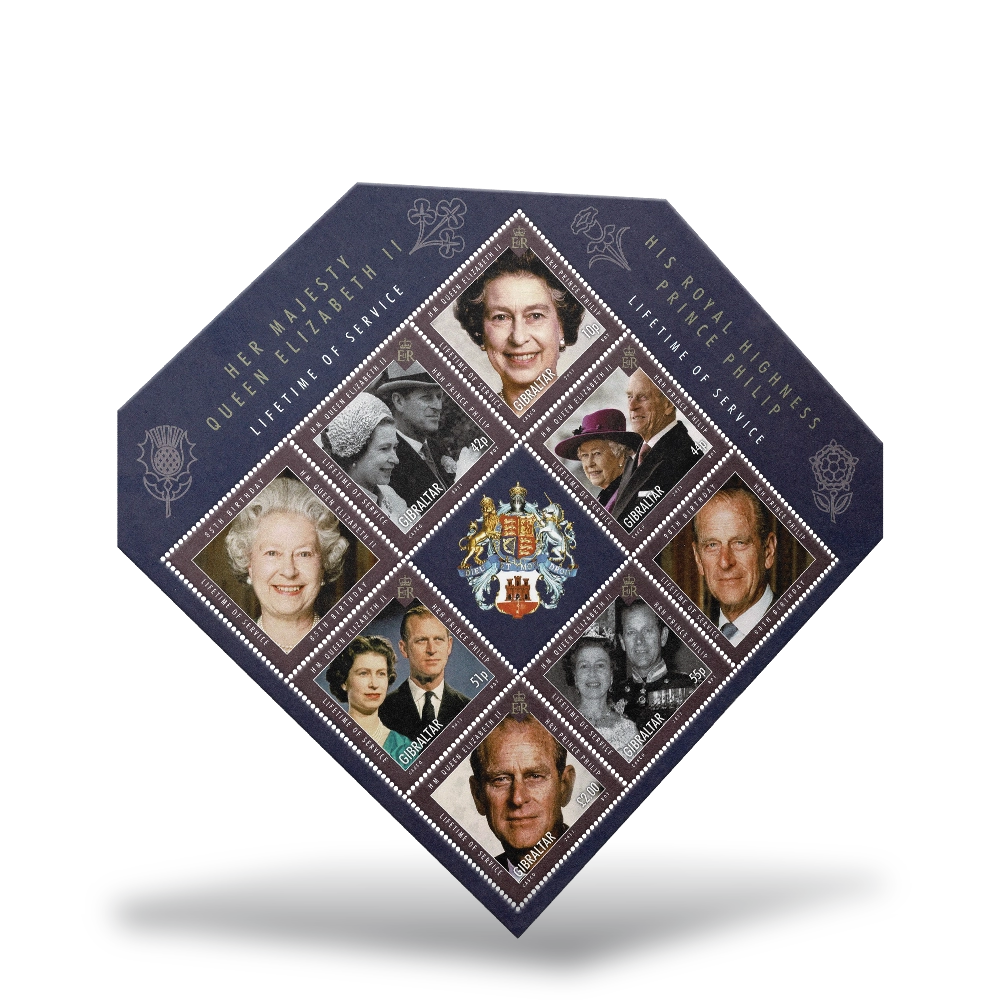 Het officiële postzegelvel “Queen Elizabeth II, The Diamond Monarch"