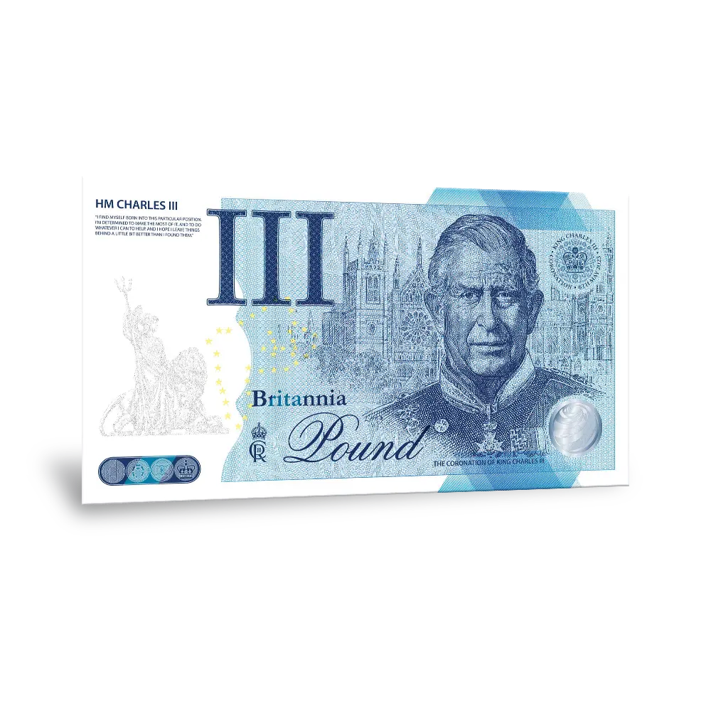 Het originele Koning Charles III ‘Britannia Pound’ Bankbiljet van Engeland