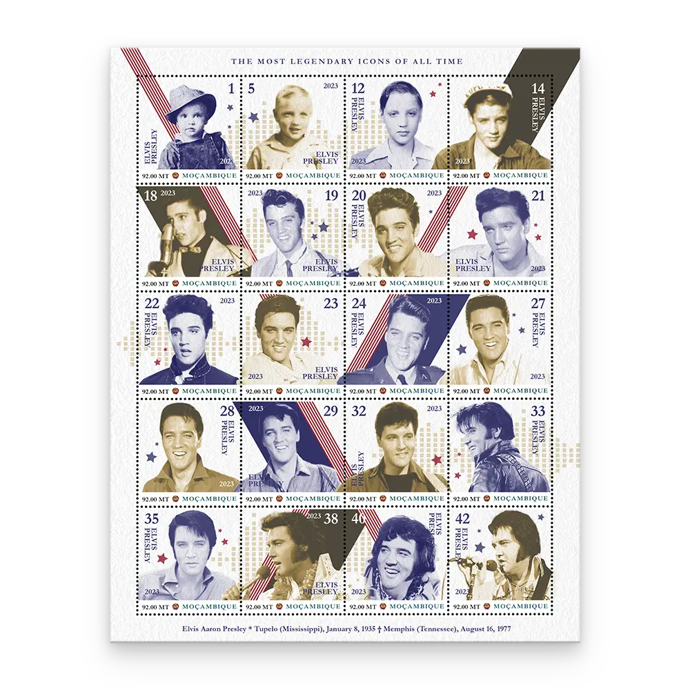Het Officiële “Elvis Presley Levensweg” Postzegelvel