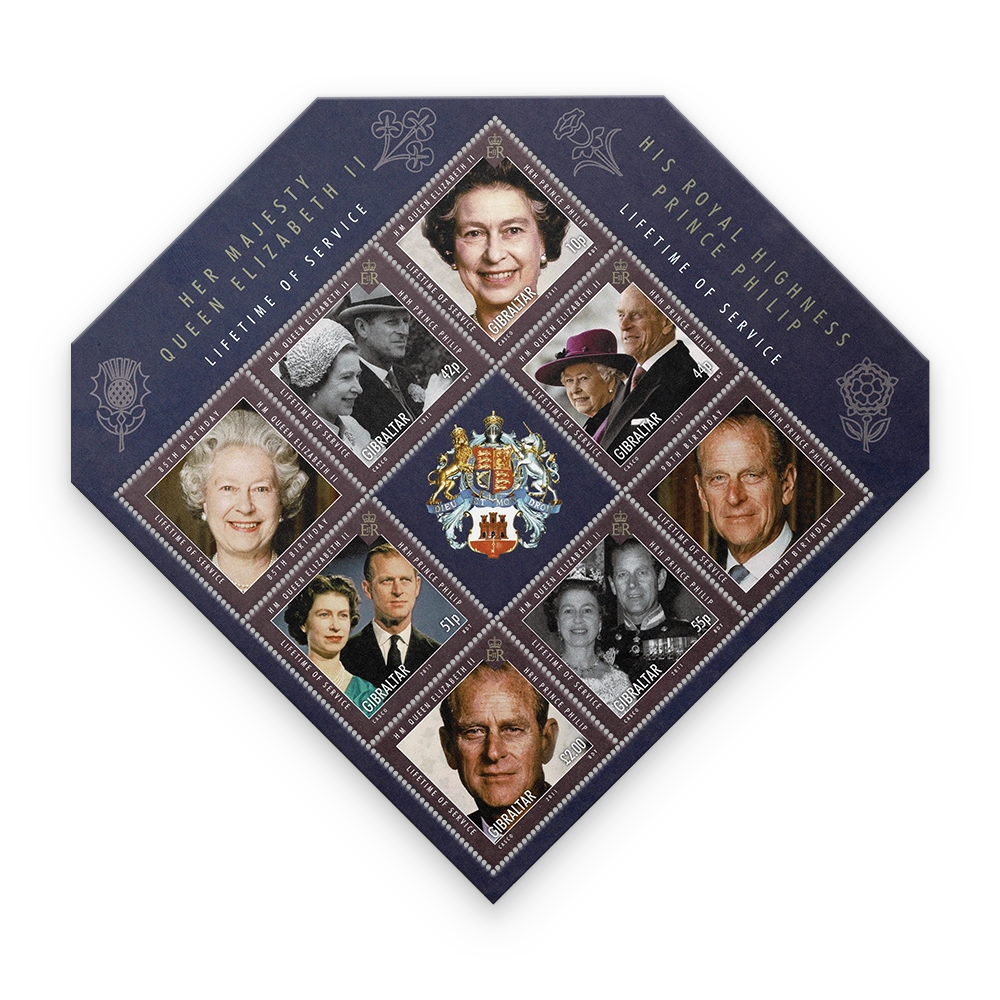 Het officiële postzegelvel “Queen Elizabeth II, The Diamond Monarch"