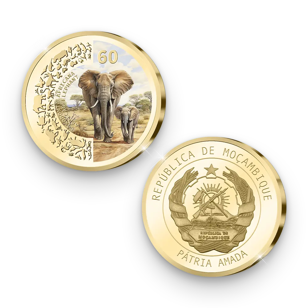 De eerste Internationale Herdenkingsuitgifte 'Olifant met Baby'