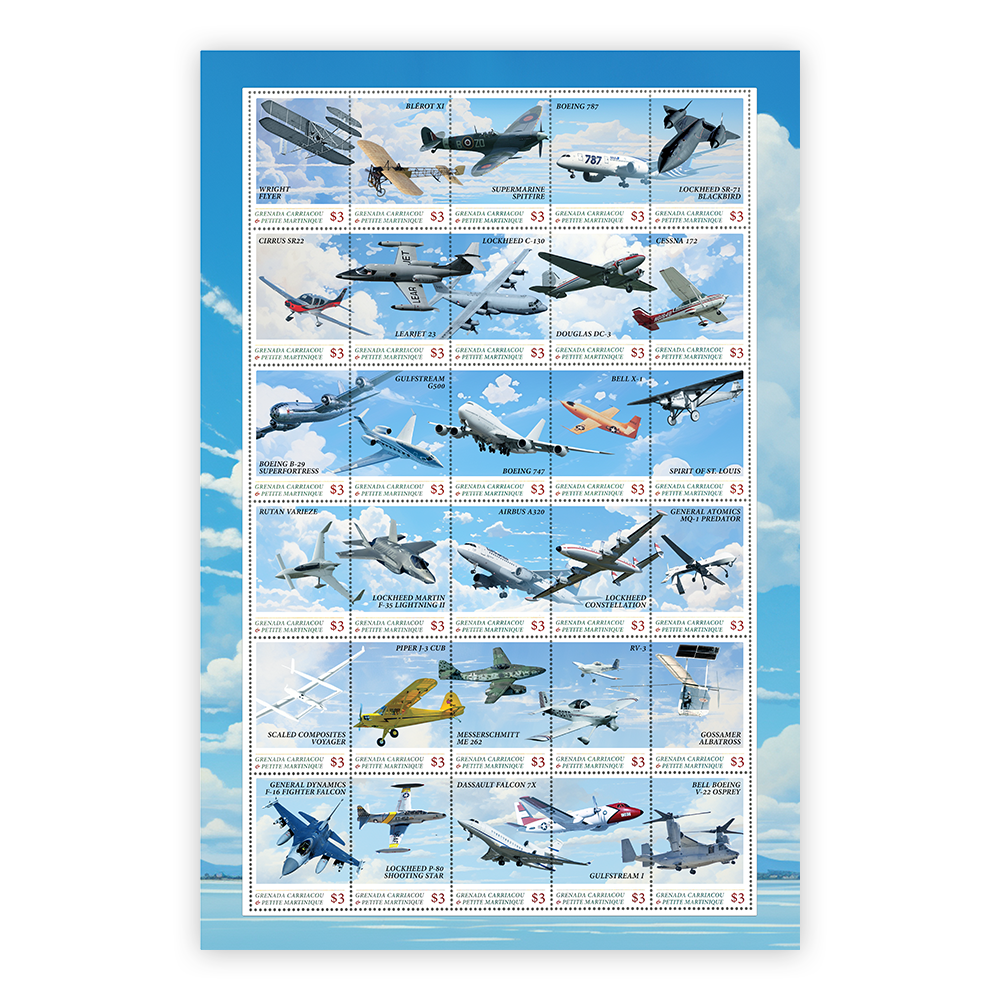 Het "Geschiedenis van de Gemotoriseerde Luchtvaart” Postzegelvel