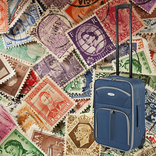 Spannende luxe koffer overvol met duizenden en duizenden postzegels uit alle delen van de wereld!