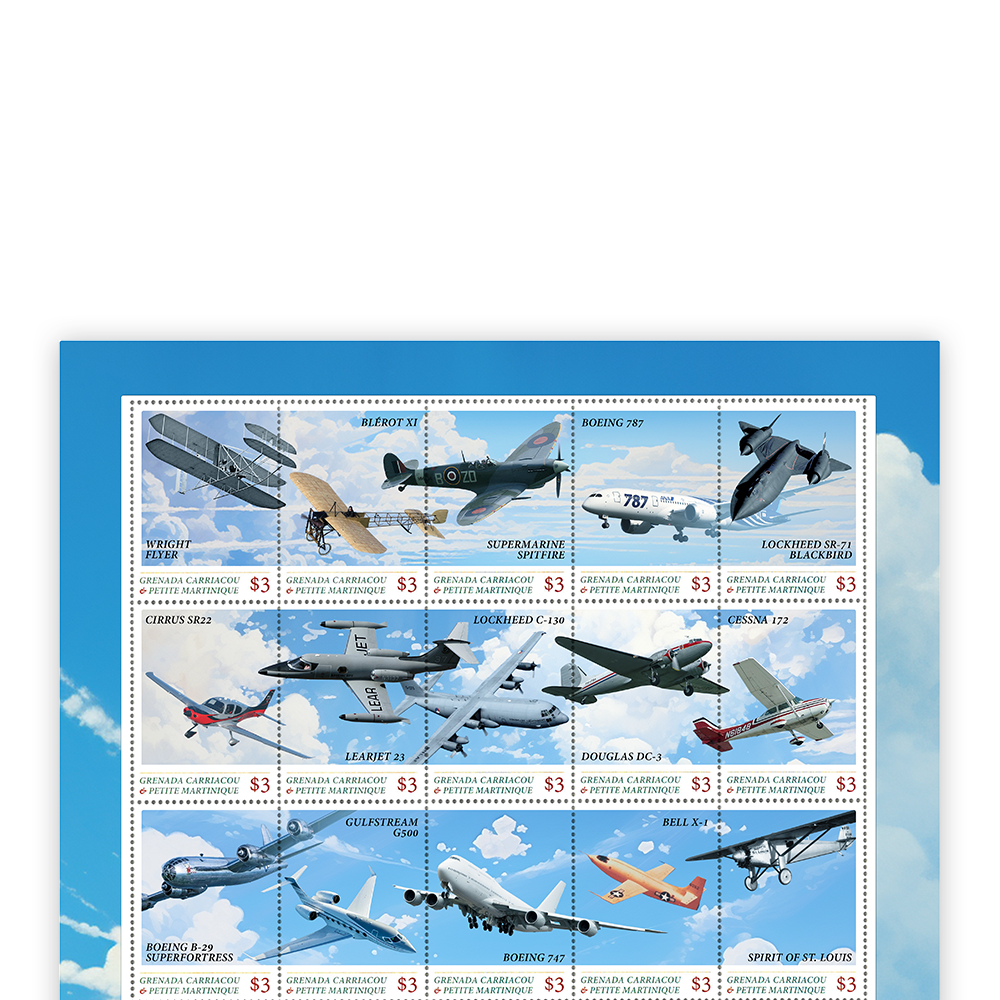 Het "Geschiedenis van de Gemotoriseerde Luchtvaart” Postzegelvel