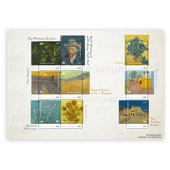 Het Officiële “Van Gogh Museum 50th Anniversary 1973-2023” Postzegelvel